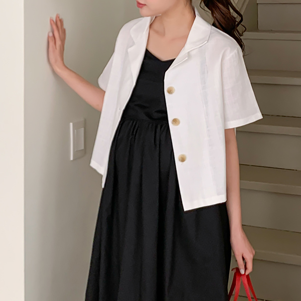 <b>[Limited-time discount]</b> Maternity*linen button crop short-sleeved jacket