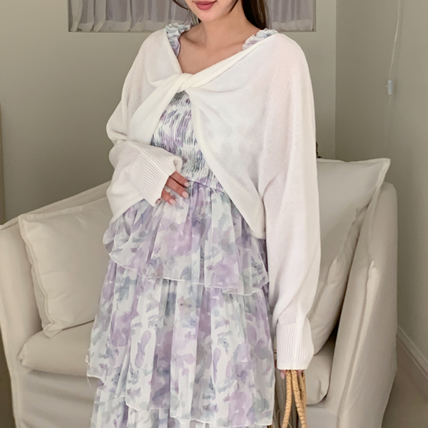 Maternity*Linen twist shawl bolero knit