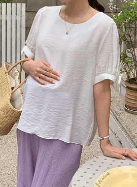 Maternity*Shine Ribbon Sleeve Blouse