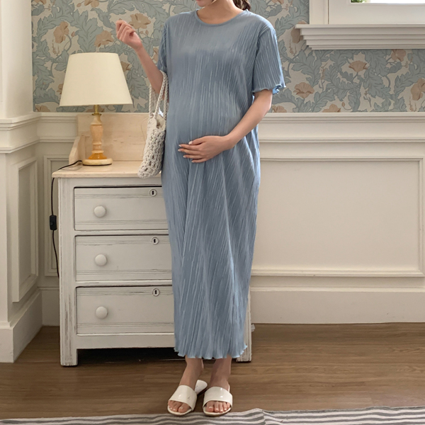 Maternity*Wave Wrinkle Pleated Maternity Dress