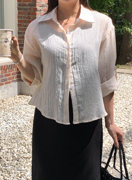 Maternity*Smoothie Linen Roll-up Crop Shirt