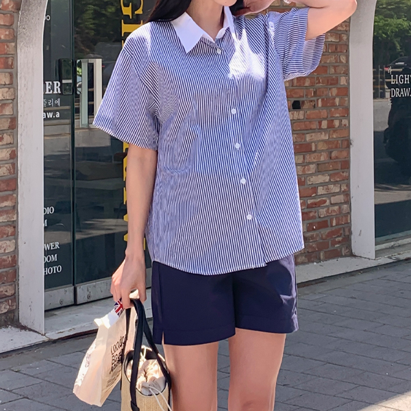 Maternity*Cool color combination short sleeve shirt