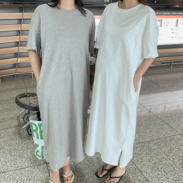 Maternity*Daily cotton slit maternity dress