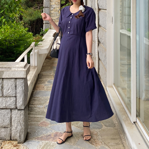 <b>[Limited-time discount]</b> Maternity*Linen collar flare maternity dress (can breastfeed)