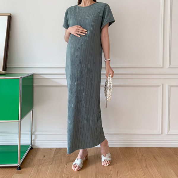 Maternity*High-quality jean pleated maternity dress