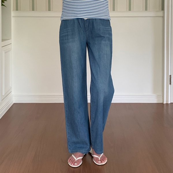 Maternity*Linen mid denim long wide maternity jeans