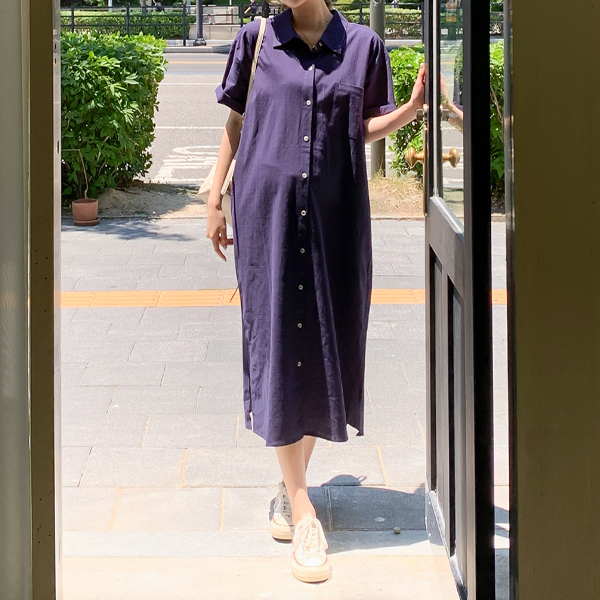 Maternity*Linen loose fit shirt Maternity long dress (possible for breastfeeding)