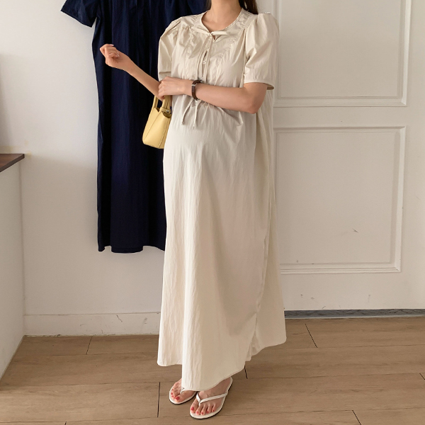 Maternity*Rusak front ribbon button maternity dress