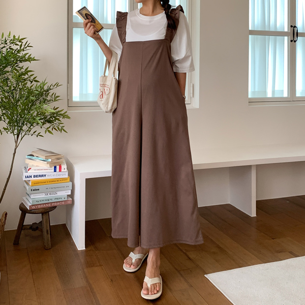 Maternity*Wide frill suspenders jumpsuit