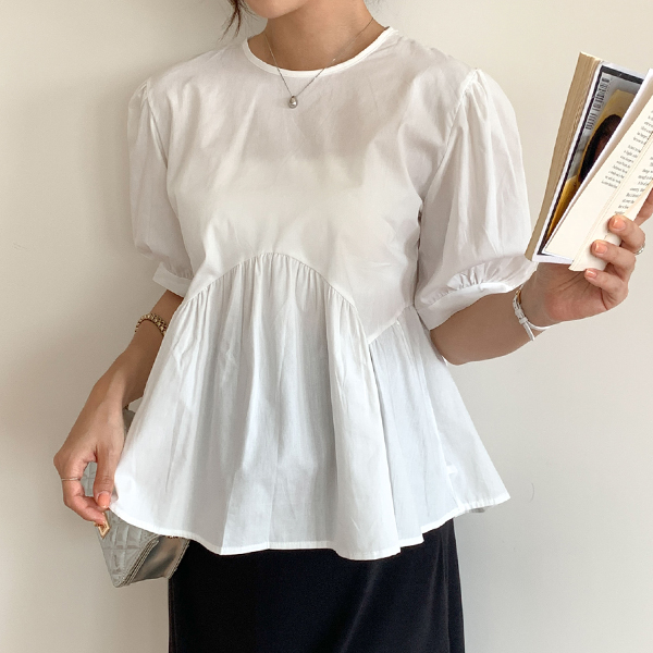 Maternity*Three Ribbon Frill Puff Blouse