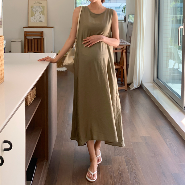 Maternity*Linen long sleeve maternity dress