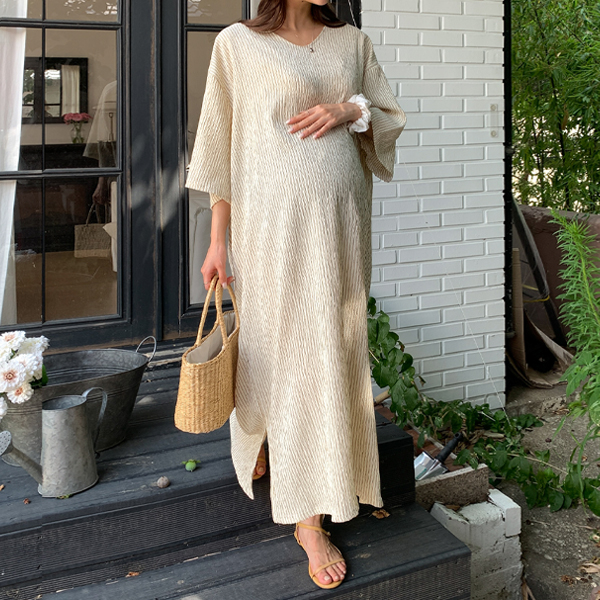 Maternity*Summer seersucker V maternity dress