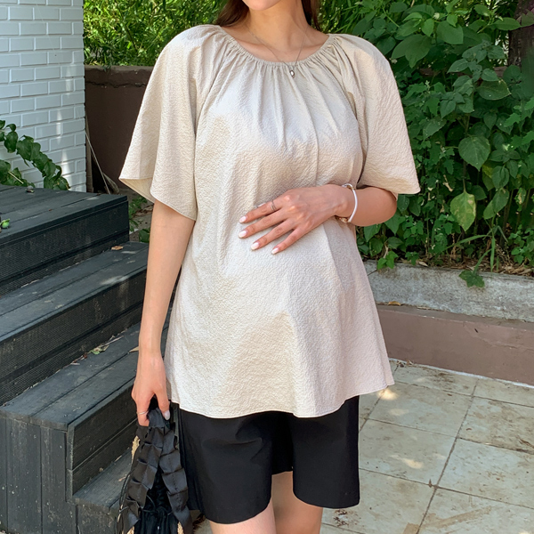 Maternity*Seersucker Blouse (off-shoulder available)