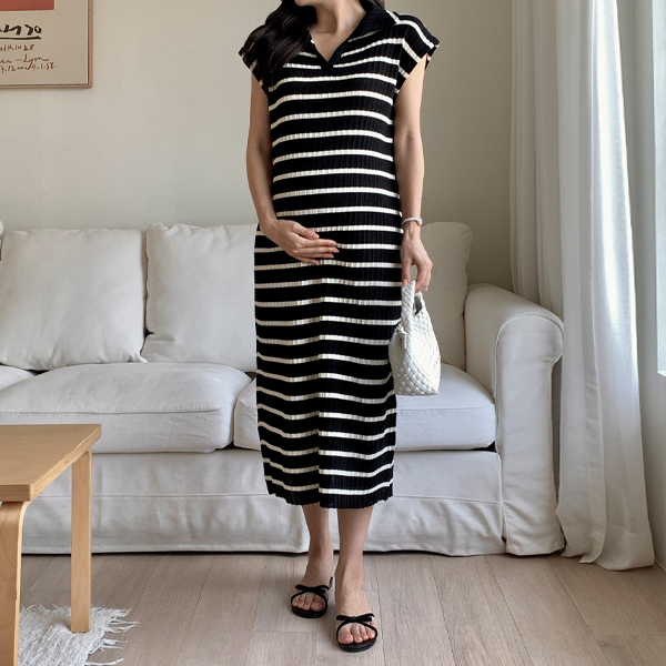 Maternity* Velor single collar knit maternity dress