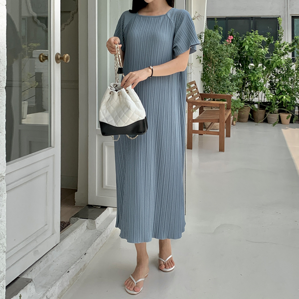 Maternity*Wrinkle-free square pleated short sleeve maternity dress