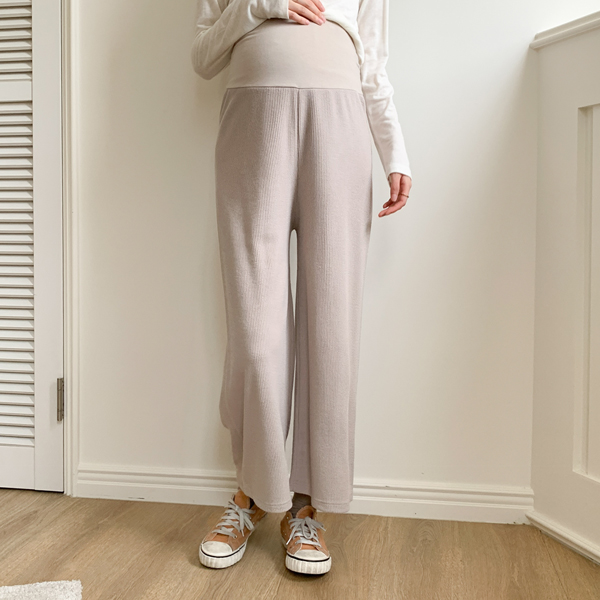 Maternity*Cozy ribbed wide maternity pants
