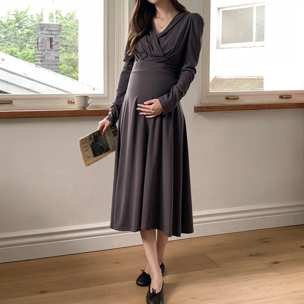 Maternity*roseD Line Wrap Maternity Dress (Can Breastfeeding)