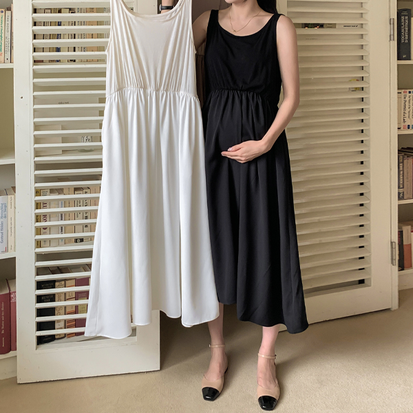 Maternity*Silky Layered Pocket Tank Top Maternity Dress