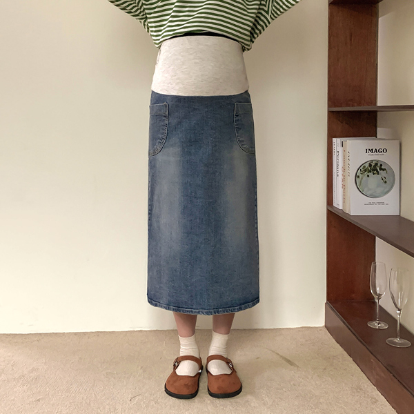 Maternity*Pocket denim maternity skirt