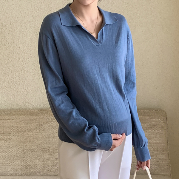 Maternity*Open collar moist knit