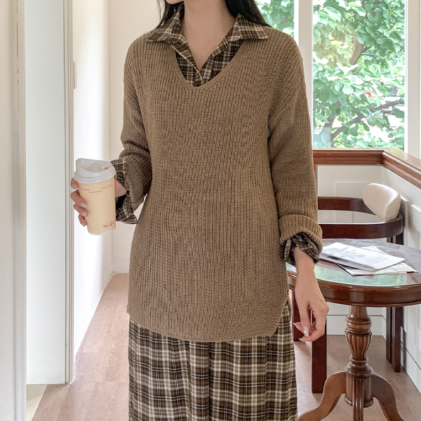 Maternity*Beginning Hajilong V-neck knit