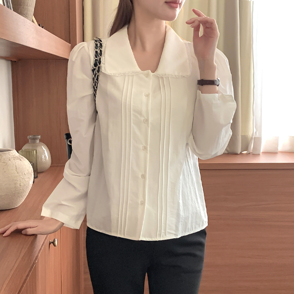 Maternity*Piece Pin Tuck Lace Collar Blouse (Nursing Friendly)