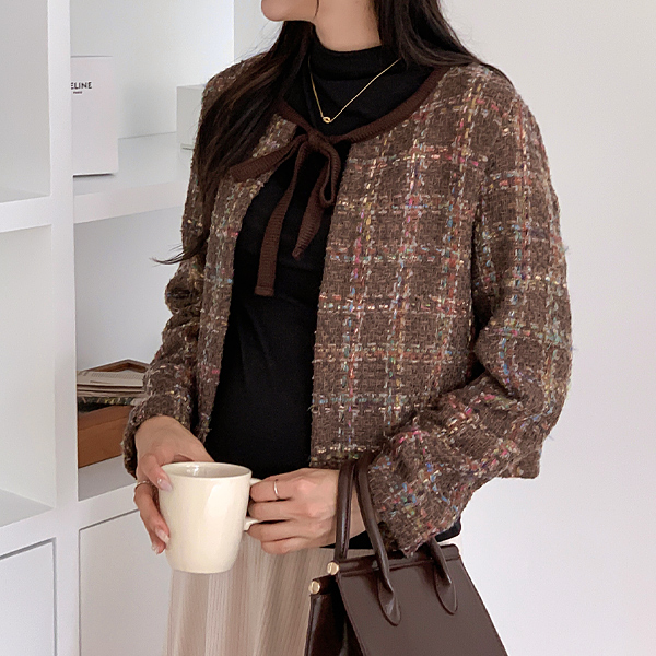 Maternity*Autumn Check Ribbon Cardigan