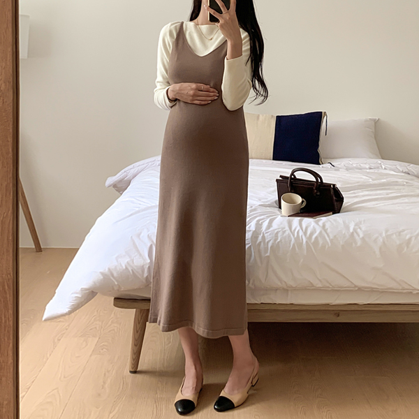 Maternity*Slim moist knit maternity dress