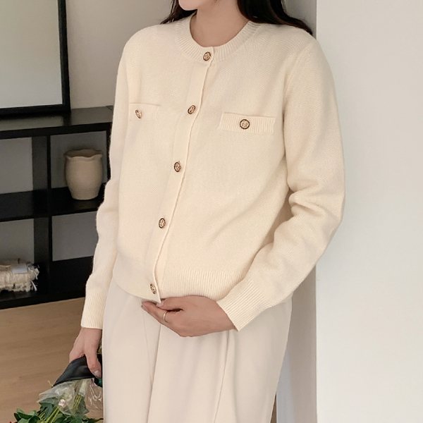 Maternity*Waffle Gold Button Cardigan