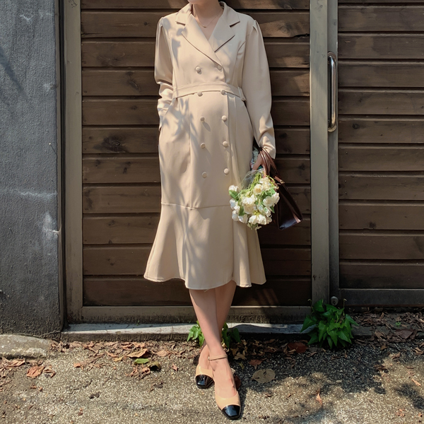 Maternity*Trench double pocket maternity dress (breastfeeding possible)