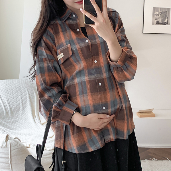 Maternity*Patch check overfit shirt