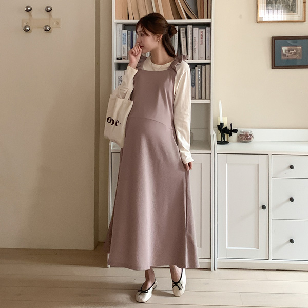 Maternity*ring fluffle suspenders maternity dress