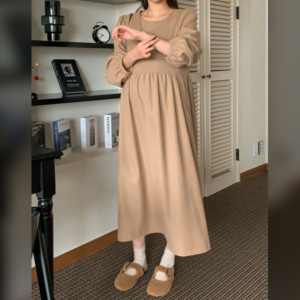 Maternity*Peach fleece daily pocket maternity dress