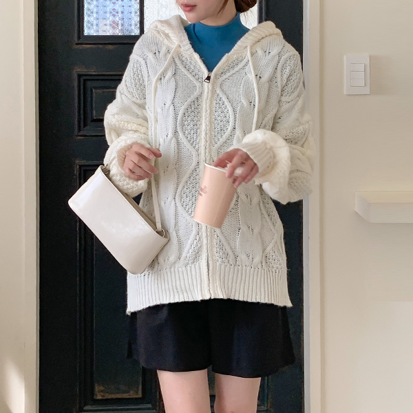 Maternity*Wool Cookie Hood Knit Zip-up