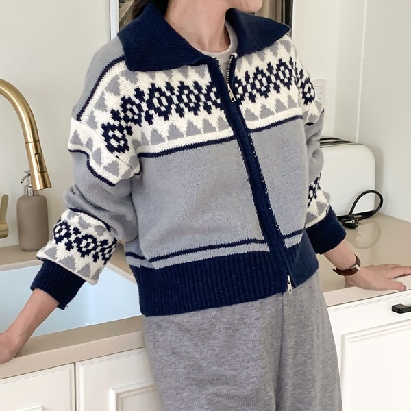 Maternity*Nordic Crop Zip-up Knit Cardigan