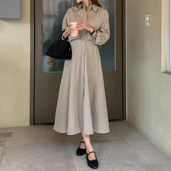 Maternity*Autumn Trench Shirt Maternity One-Piece (Nursing Possible)