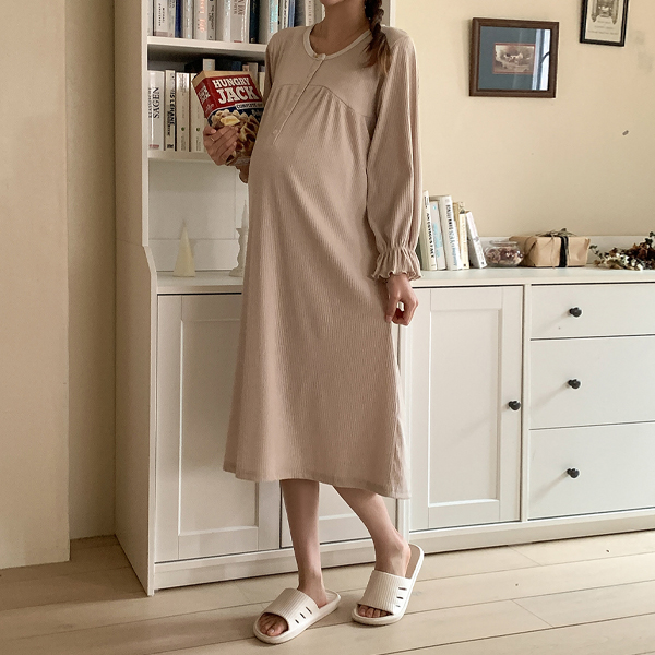 Maternity*Cozy Malang Button Maternity Dress (Nursing Possible)