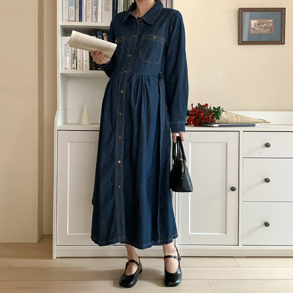 Maternity*French banding denim maternity dress (breastfeeding possible)