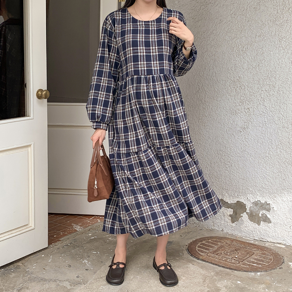 Maternity*Autumn Check Cancan Maternity Dress