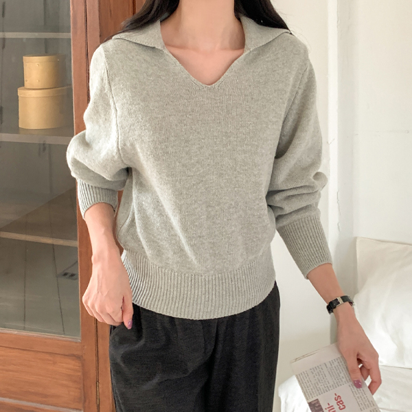 Maternity*Superfine Merino Wool Open Collar Knit