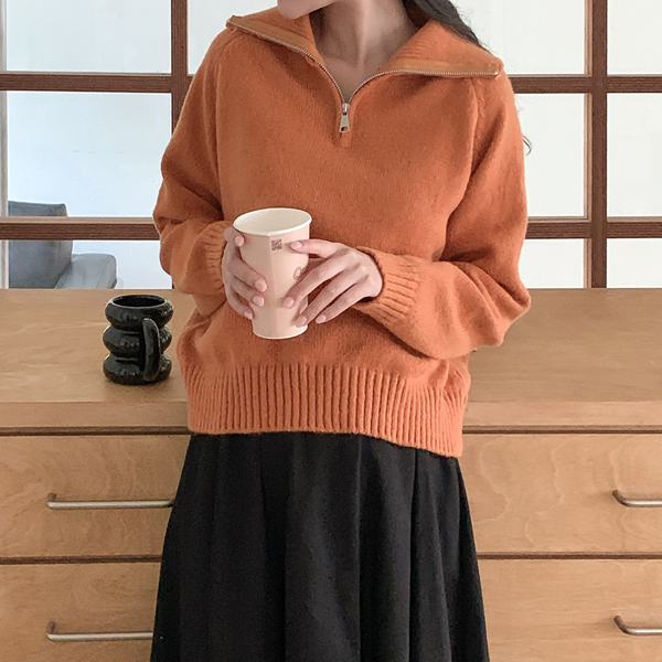 Maternity*Caramel Semi-Crop Half-Up Knit