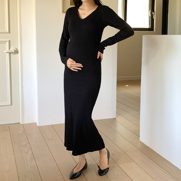 Maternity*V-slim long-sleeved maternity dress