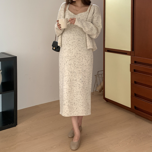 Maternity* Bocashi Knit Set Maternity One-Piece (Cardiganset)