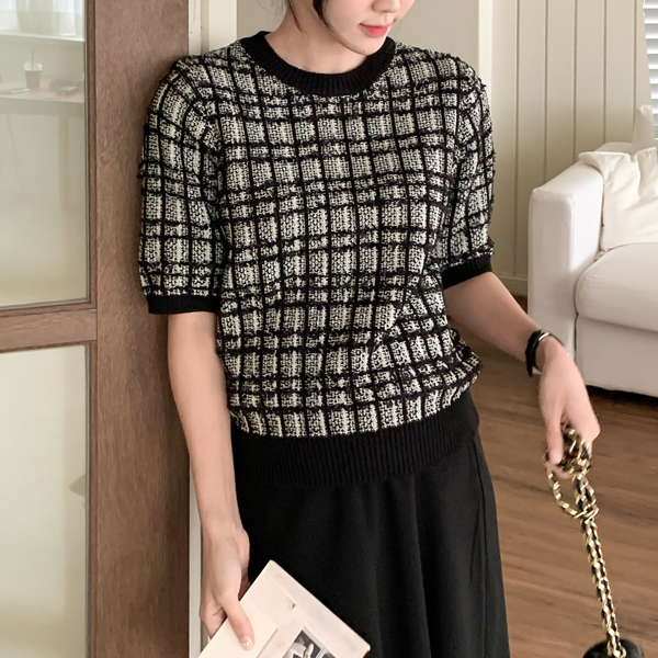 Maternity*Tape Tweed Short Sleeve Knit