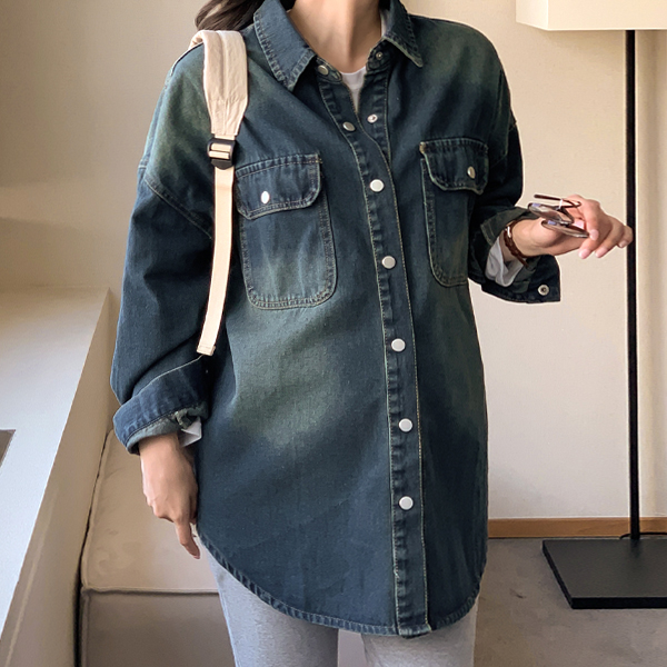 Maternity*Vintage Washed Snap Button Denim Shirt