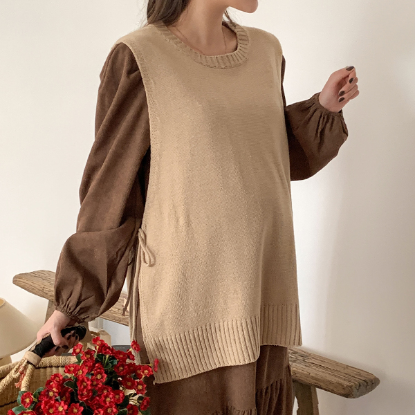 Maternity*Ribbon Side Long Knit Vest