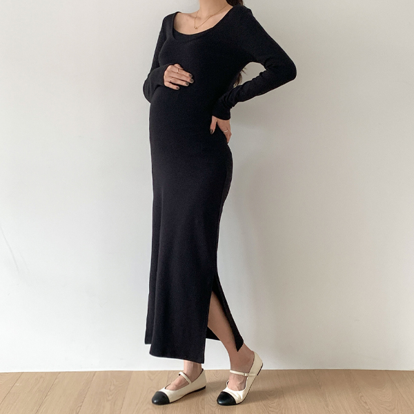 Maternity*Full-term D-line back ribbon maternity dress