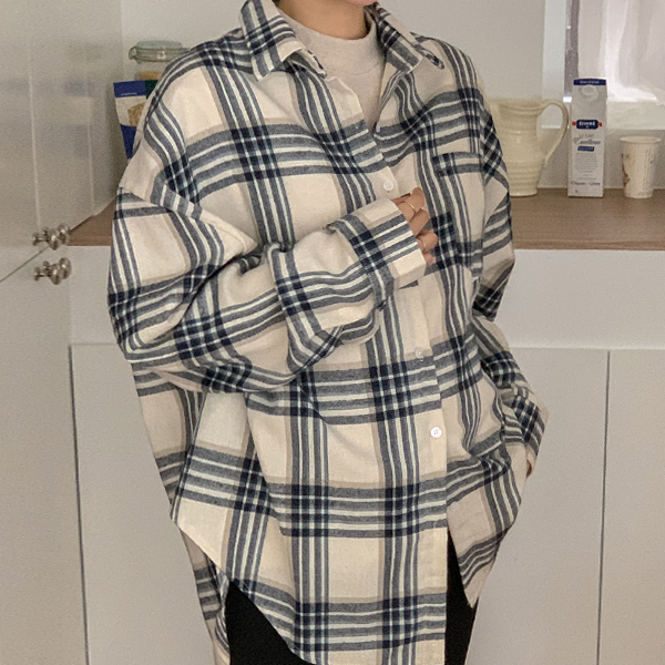 Maternity*Milk Wool Check Box Shirt