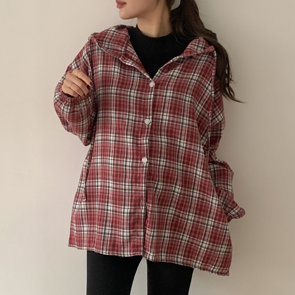 Maternity*Tommy Check Cruise Hooded Shirt