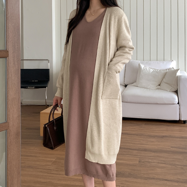 Maternity*Cozy pocket long cardigan